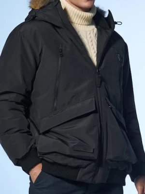 Sinsay - Ocieplana kurtka bomberka z kapturem - szary