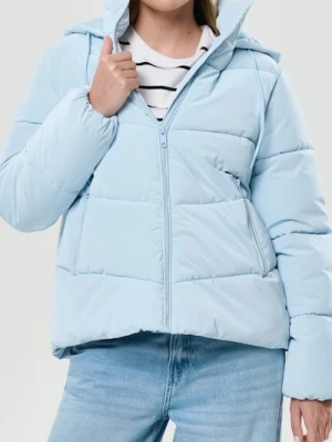 Sinsay - Ocieplana kurtka puffer z kapturem - błękitny