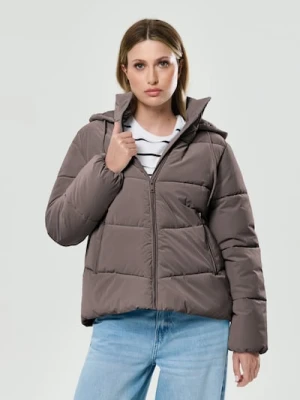 Sinsay - Ocieplana kurtka puffer z kapturem - fioletowy