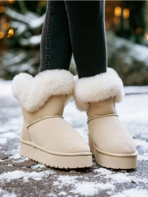 Sinsay - Ocieplane botki z imitacji zamszu - kremowy