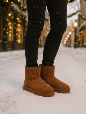 Sinsay - Ocieplane botki z wełnianą wyściółką z imitacji zamszu - brązowy