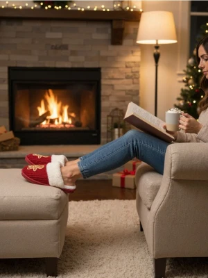 Sinsay - Ocieplane kapcie z futerkiem - czerwony