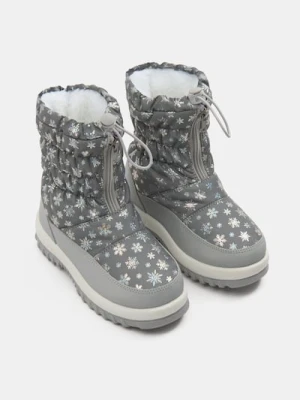 Sinsay - Ocieplane śniegowce z elastycznym ściągaczem i holograficznym printem na cholewce - srebrny