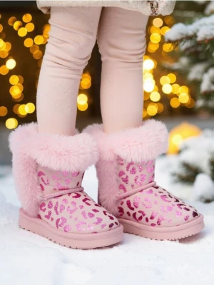 Sinsay - Ocieplane śniegowce ze sztucznym futerkiem w brokatową panterkę - różowy