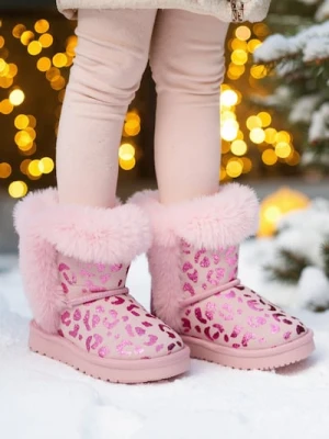 Sinsay - Ocieplane śniegowce ze sztucznym futerkiem w brokatową panterkę - różowy