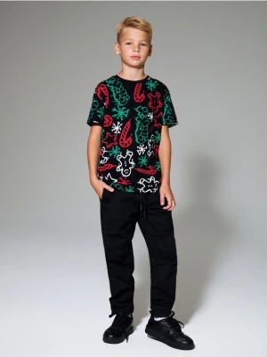 Sinsay - Ocieplane spodnie jogger z polarem wewnątrz - czarny