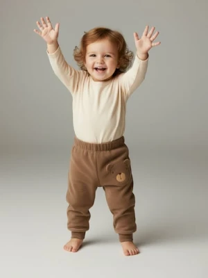 Sinsay - Ocieplane spodnie regular z haftem - beżowy