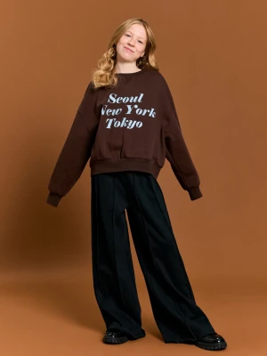 Sinsay - Ocieplane spodnie wide leg - czarny