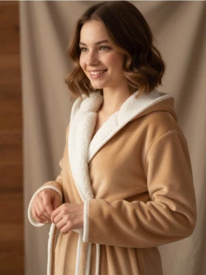 Sinsay - Ocieplany szlafrok z kapturem - beżowy
