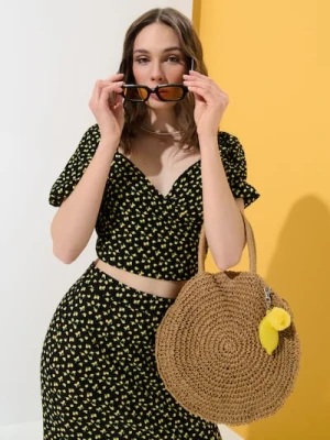 Sinsay - Okrągła pleciona torebka na ramię - kremowy