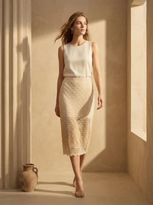 Sinsay - Ołówkowa spódnica midi z rozcięciem - beżowy