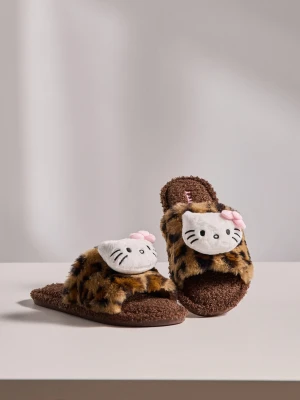 Sinsay - Otwarte kapcie z naszywką Hello Kitty - brązowy