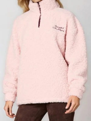 Sinsay - Oversize’owa bluza sherpa ze stójką i zamkiem - różowy