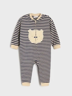 Sinsay - Pajac z grubszej dzianiny z aplikacją misia - kremowy