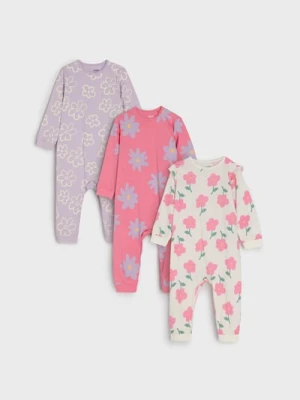 Sinsay - Pajacyki w kwiatowy wzór 3 pack - kremowy