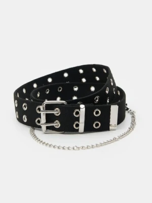 Sinsay - Parciany pasek z metalową klamrą i oczkami - czarny