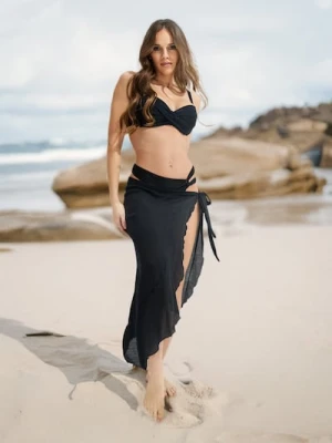 Sinsay - Pareo z ozdobną falbaną - czarny