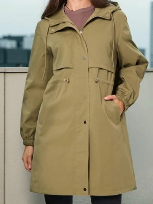 Sinsay - Parka z kapturem i ściągaczem w talii - zielony