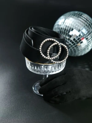 Sinsay - Pasek z dekoracyjną klamrą z cyrkoniami - czarny