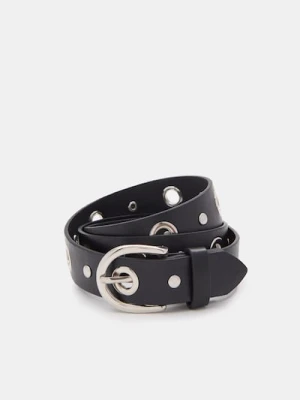 Sinsay - Pasek z imitacji skóry ze srebrną klamrą - czarny