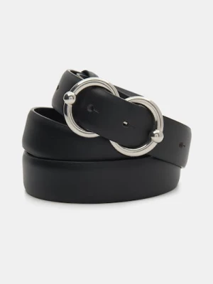 Sinsay - Pasek z imitacji skóry ze srebrną klamrą - czarny