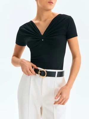 Sinsay - Pasek z imitacji skóry ze złotą klamrą - czarny