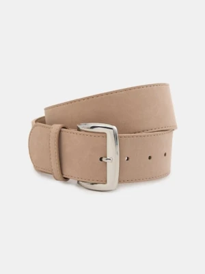 Sinsay - Pasek z imitacji zamszu ze srebrną klamrą - beżowy