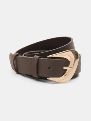 Sinsay - Pasek z imitacji zamszu ze złotą klamrą - brązowy