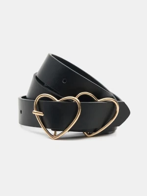 Sinsay - Pasek z podwójną klamrą w motywie serca - czarny