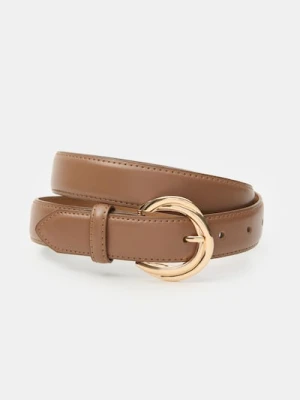 Sinsay - Pasek ze złotą klamrą - brązowy