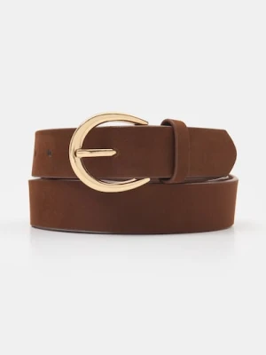 Sinsay - Pasek ze złotą klamrą - brązowy