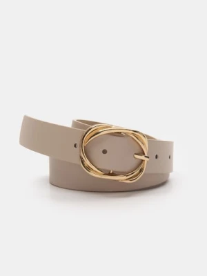 Sinsay - Pasek ze złotą klamrą - kremowy