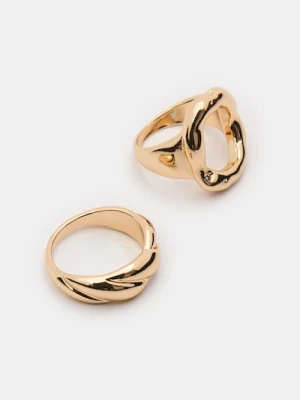 Sinsay - Pierścionek z błyszcącym wykończeniem 2 pack - złoty