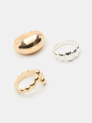 Sinsay - Pierścionki z błyszczącym wykończeniem 3 pack - wielobarwny