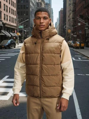 Sinsay - Pikowana kamizelka puffer z kapturem - beżowy