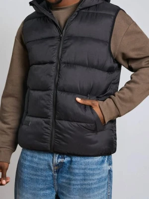 Sinsay - Pikowana kamizelka puffer z kapturem - czarny