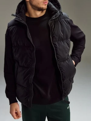 Sinsay - Pikowana kamizelka puffer z kapturem - czarny