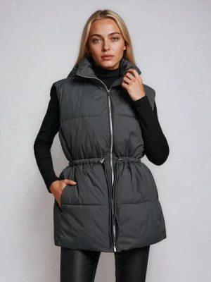 Sinsay - Pikowana kamizelka puffer z kapturem - zielony