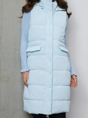 Sinsay - Pikowana kamizelka puffer z odpinanym kapturem - błękitny