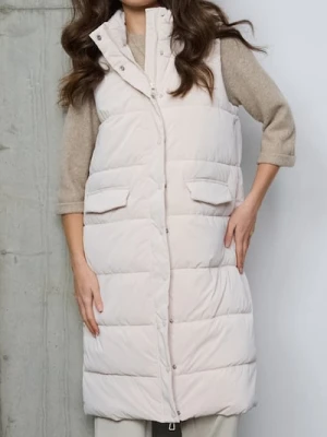 Sinsay - Pikowana kamizelka puffer z odpinanym kapturem - kremowy