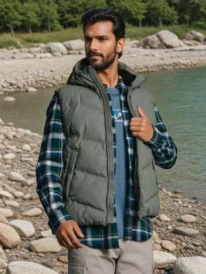 Sinsay - Pikowana kamizelka z kapturem - beżowy