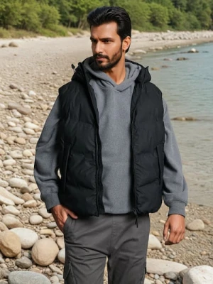 Sinsay - Pikowana kamizelka z kapturem - czarny