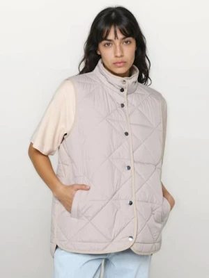 Sinsay - Pikowana kamizelka ze stójką - beżowy