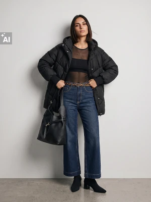 Sinsay - Pikowana kurtka oversize - czarny