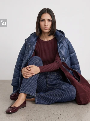 Sinsay - Pikowana kurtka oversize - niebieski