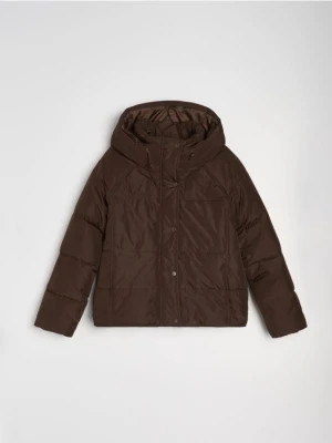Sinsay - Pikowana kurtka puffer z kapturem - brązowy