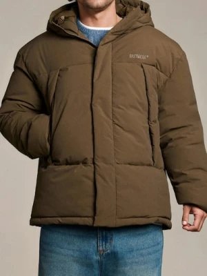 Sinsay - Pikowana kurtka puffer z kapturem - brązowy