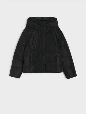 Sinsay - Pikowana kurtka puffer z kapturem - czarny