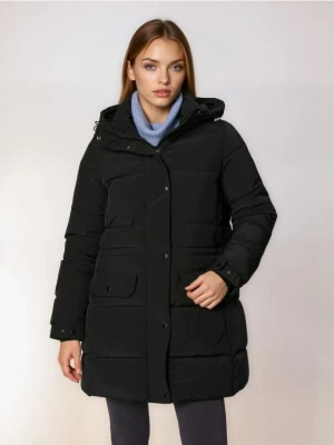 Sinsay - Pikowana kurtka puffer z kapturem - czarny