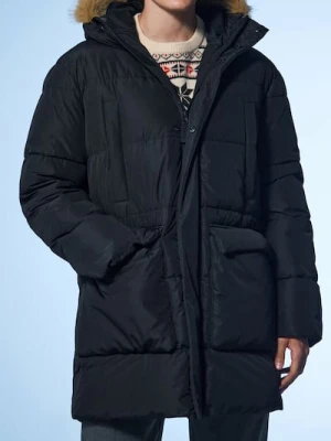 Sinsay - Pikowana kurtka puffer z kapturem - czarny